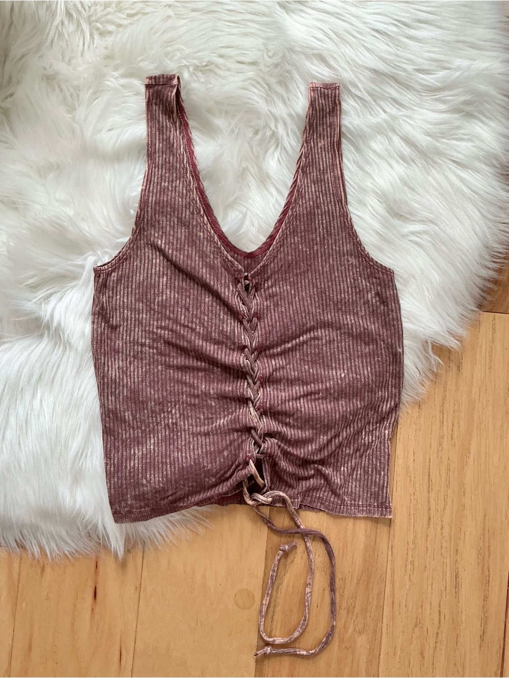 American Eagle Outfitters Ribbed Lace-Up Cropped Tank Size Small